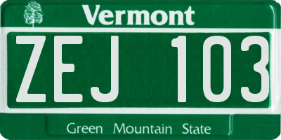 VT license plate ZEJ103