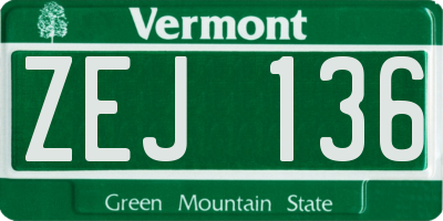 VT license plate ZEJ136