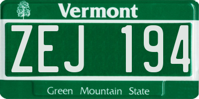 VT license plate ZEJ194