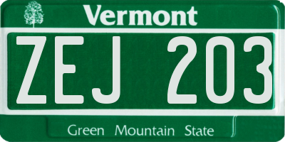 VT license plate ZEJ203