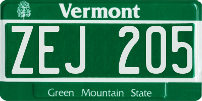 VT license plate ZEJ205