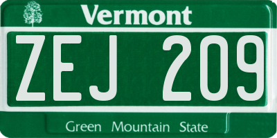 VT license plate ZEJ209