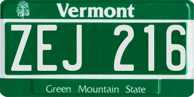 VT license plate ZEJ216