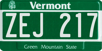 VT license plate ZEJ217