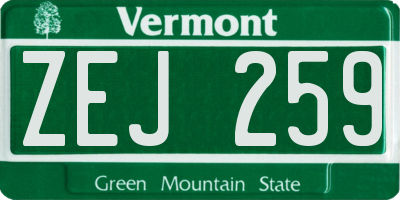 VT license plate ZEJ259