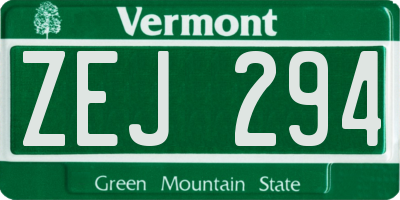 VT license plate ZEJ294