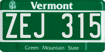 VT license plate ZEJ315