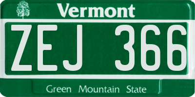 VT license plate ZEJ366