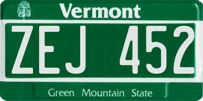 VT license plate ZEJ452