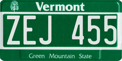 VT license plate ZEJ455