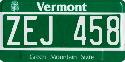 VT license plate ZEJ458