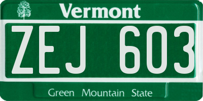 VT license plate ZEJ603