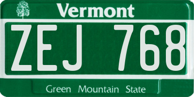 VT license plate ZEJ768