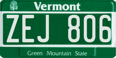 VT license plate ZEJ806
