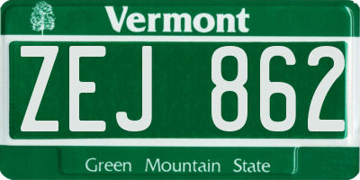 VT license plate ZEJ862