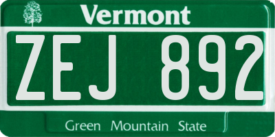 VT license plate ZEJ892