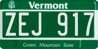 VT license plate ZEJ917