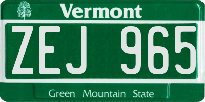 VT license plate ZEJ965