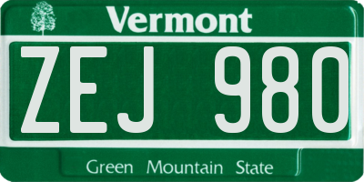 VT license plate ZEJ980