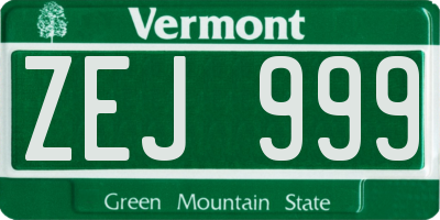 VT license plate ZEJ999