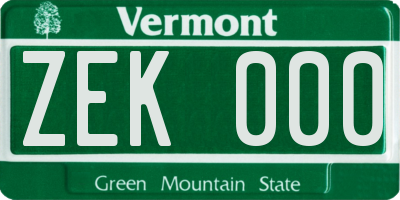 VT license plate ZEK000