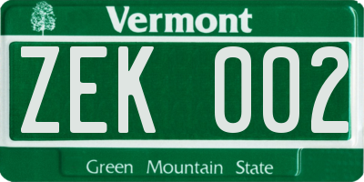 VT license plate ZEK002