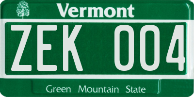 VT license plate ZEK004