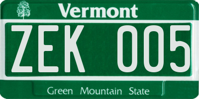 VT license plate ZEK005