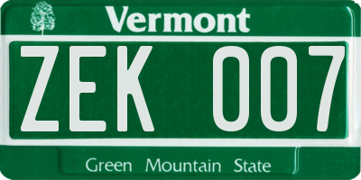VT license plate ZEK007