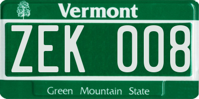 VT license plate ZEK008