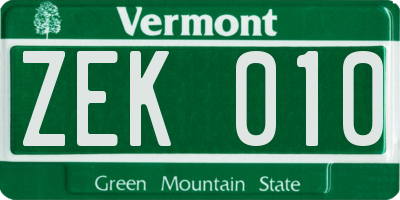 VT license plate ZEK010