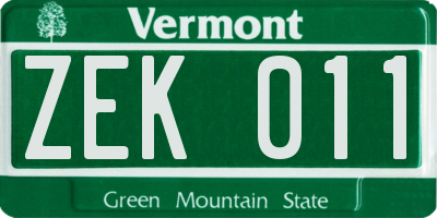VT license plate ZEK011