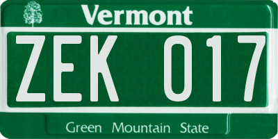 VT license plate ZEK017