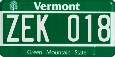 VT license plate ZEK018