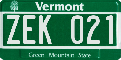 VT license plate ZEK021