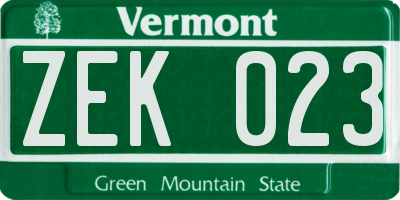 VT license plate ZEK023