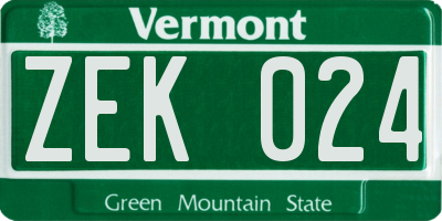 VT license plate ZEK024