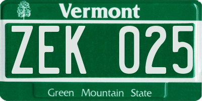 VT license plate ZEK025