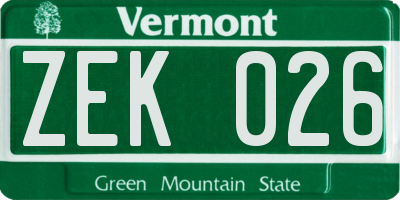 VT license plate ZEK026