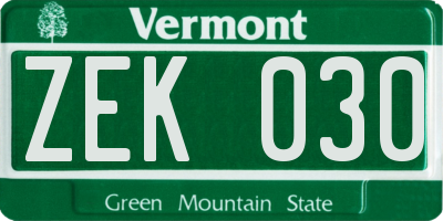 VT license plate ZEK030