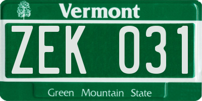 VT license plate ZEK031