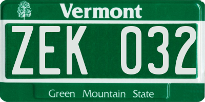 VT license plate ZEK032
