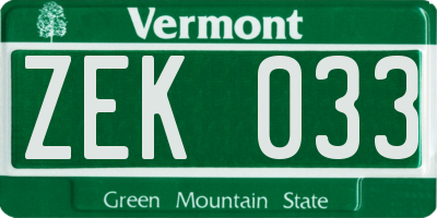 VT license plate ZEK033