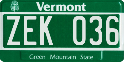 VT license plate ZEK036