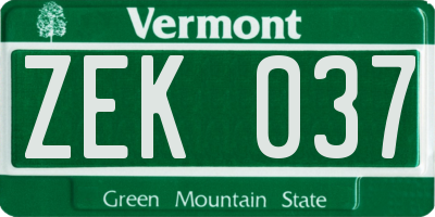 VT license plate ZEK037