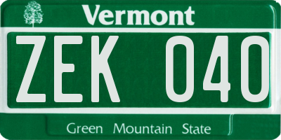 VT license plate ZEK040