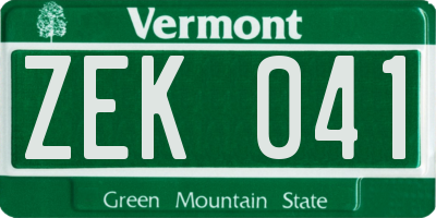 VT license plate ZEK041