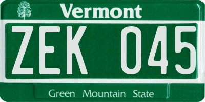 VT license plate ZEK045