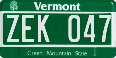 VT license plate ZEK047