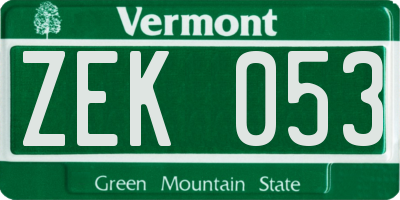 VT license plate ZEK053